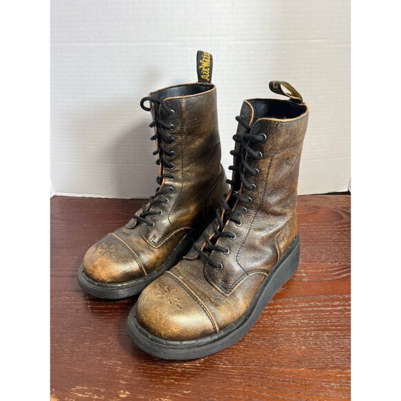 Dr. Martens Shoes - Vintage Dr. Martens 1460 Metallic Bronze Leather Boots Size 4 Uk / 6 Us Distress